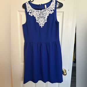 Kensie Royal Blue Dress with White Lace Detail